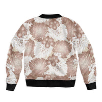 Mocha Mousse Aloha Hawaii Bomber Jacket Monstera Hibiscus Plumeria Seamless Vibes - Polynesian Pride