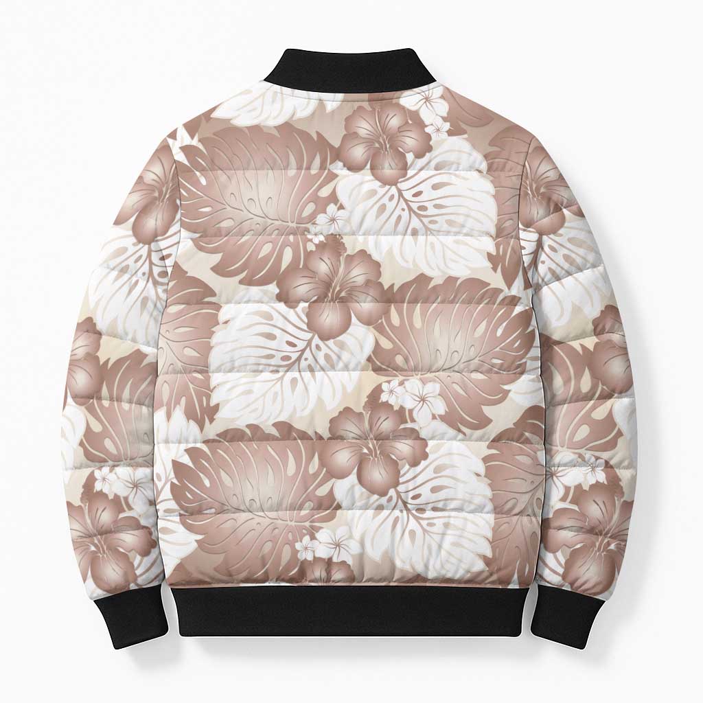 Mocha Mousse Aloha Hawaii Bomber Puffer Jacket Monstera Hibiscus Plumeria Seamless Vibes - Polynesian Pride