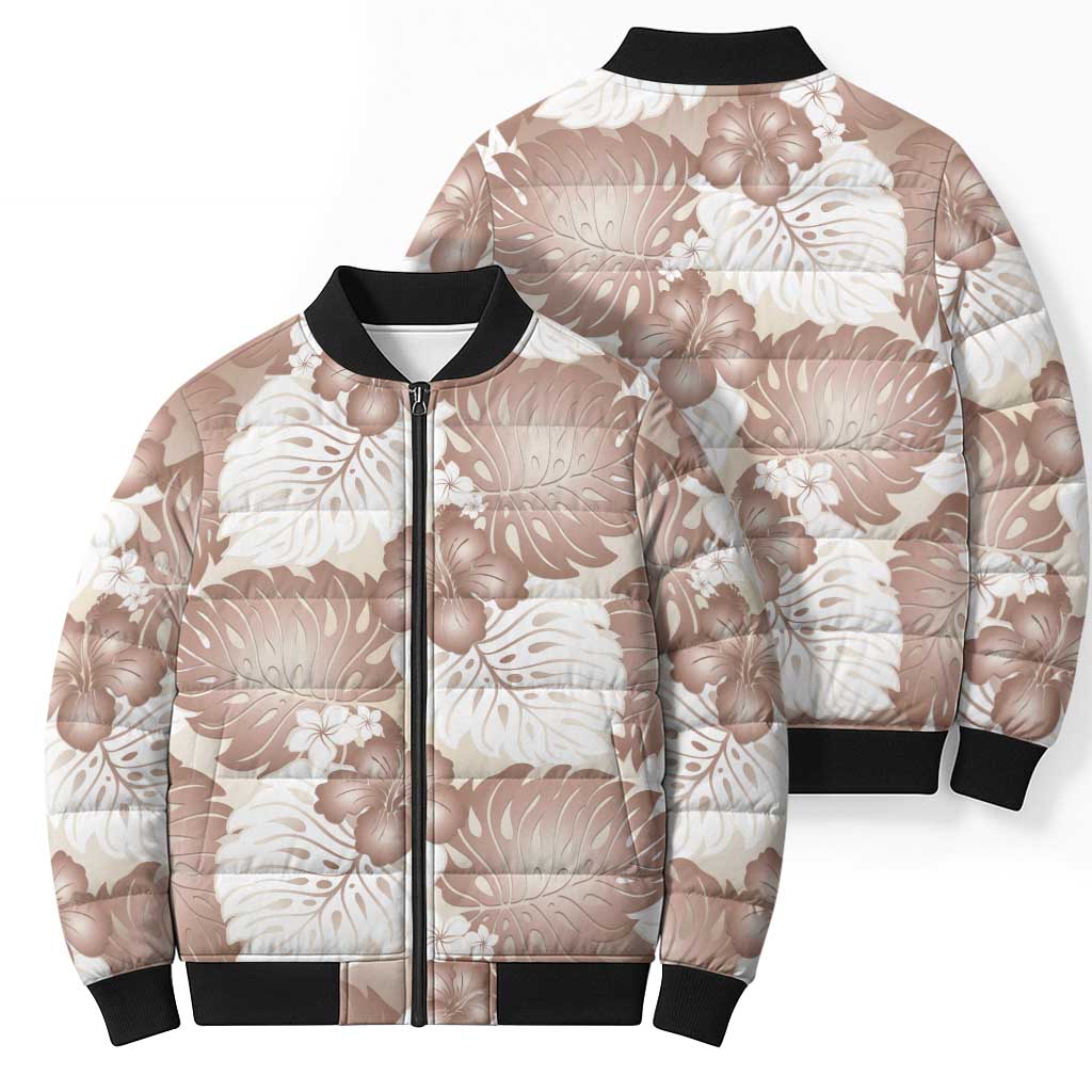 Mocha Mousse Aloha Hawaii Bomber Puffer Jacket Monstera Hibiscus Plumeria Seamless Vibes - Polynesian Pride