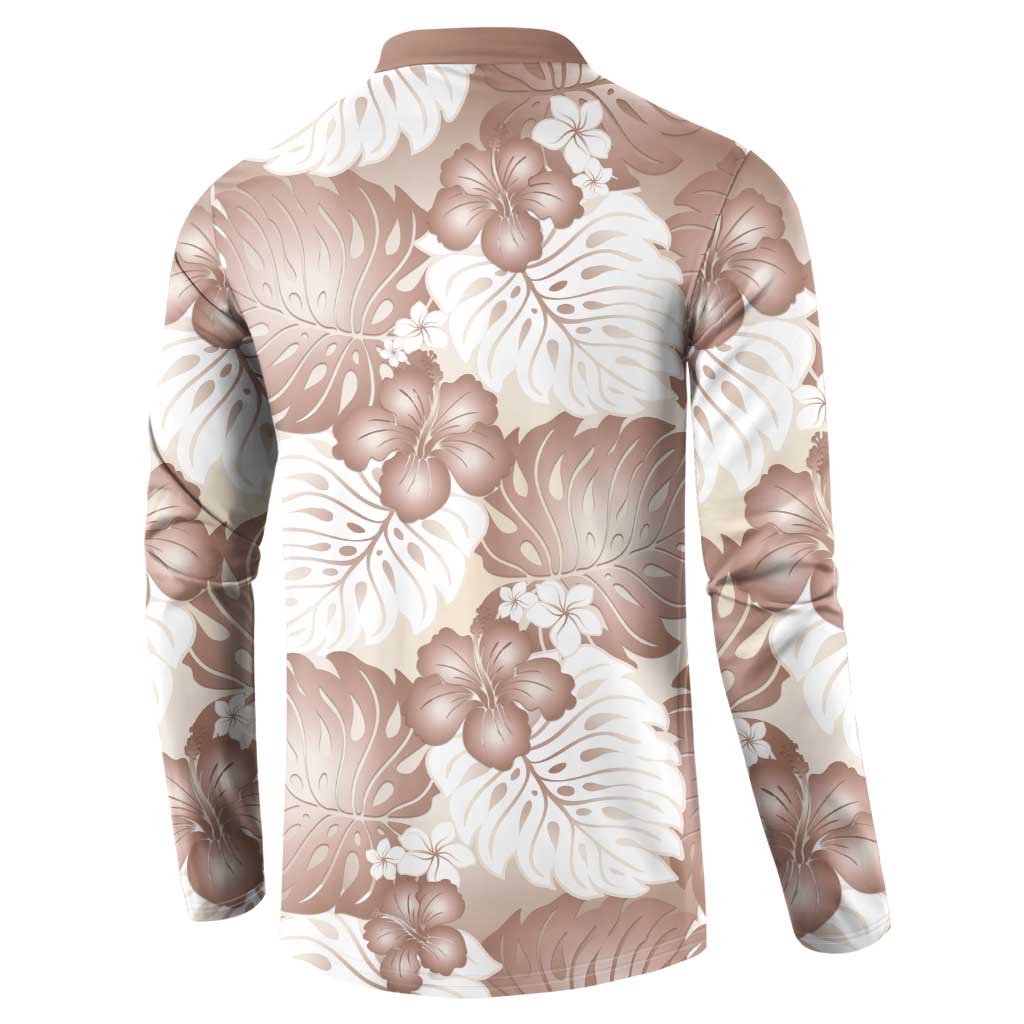 Mocha Mousse Aloha Hawaii Button Sweatshirt Monstera Hibiscus Plumeria Seamless Vibes - Polynesian Pride