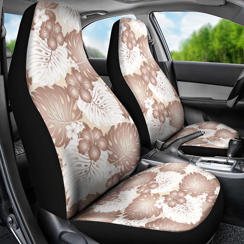 Mocha Mousse Aloha Hawaii Car Seat Cover Monstera Hibiscus Plumeria Seamless Vibes - Polynesian Pride