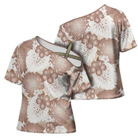 Mocha Mousse Aloha Hawaii Cross Shoulder Shirt Monstera Hibiscus Plumeria Seamless Vibes - Polynesian Pride