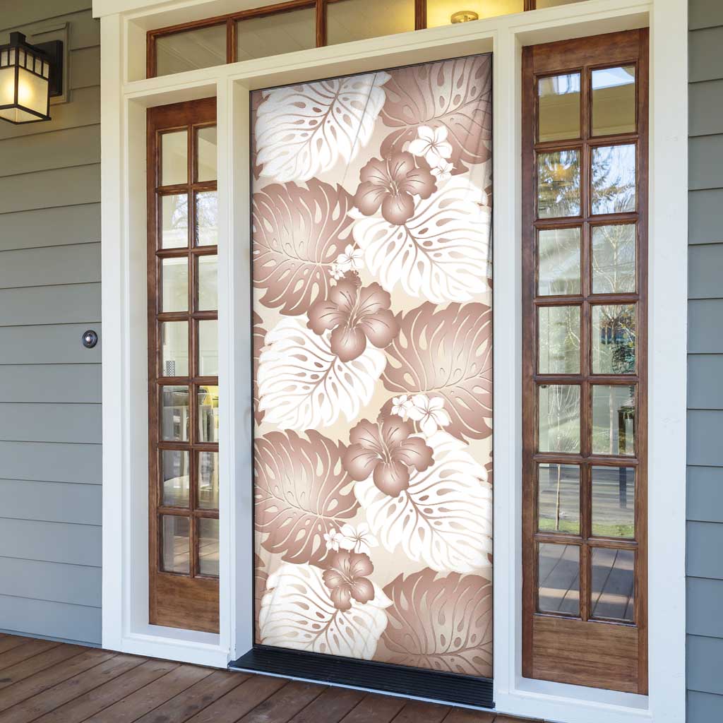Mocha Mousse Aloha Hawaii Door Cover Monstera Hibiscus Plumeria Seamless Vibes - Polynesian Pride