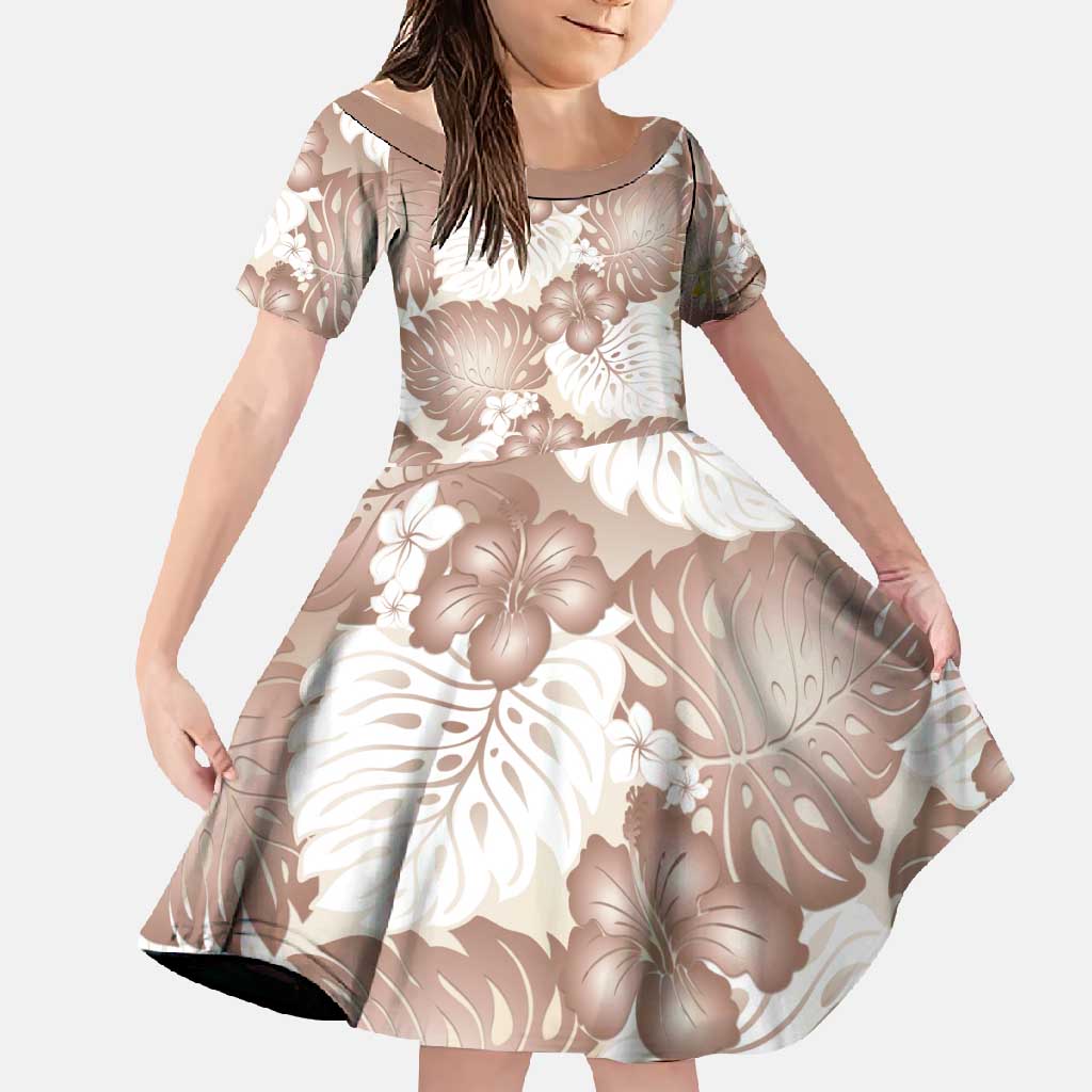 Mocha Mousse Aloha Hawaii Family Matching Mermaid Dress and Hawaiian Shirt Monstera Hibiscus Plumeria Seamless Vibes - Polynesian Pride