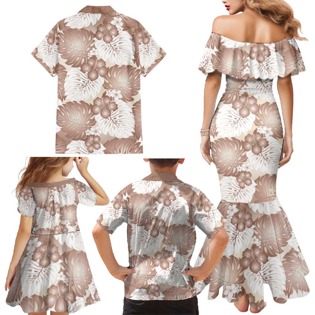 Mocha Mousse Aloha Hawaii Family Matching Mermaid Dress and Hawaiian Shirt Monstera Hibiscus Plumeria Seamless Vibes - Polynesian Pride