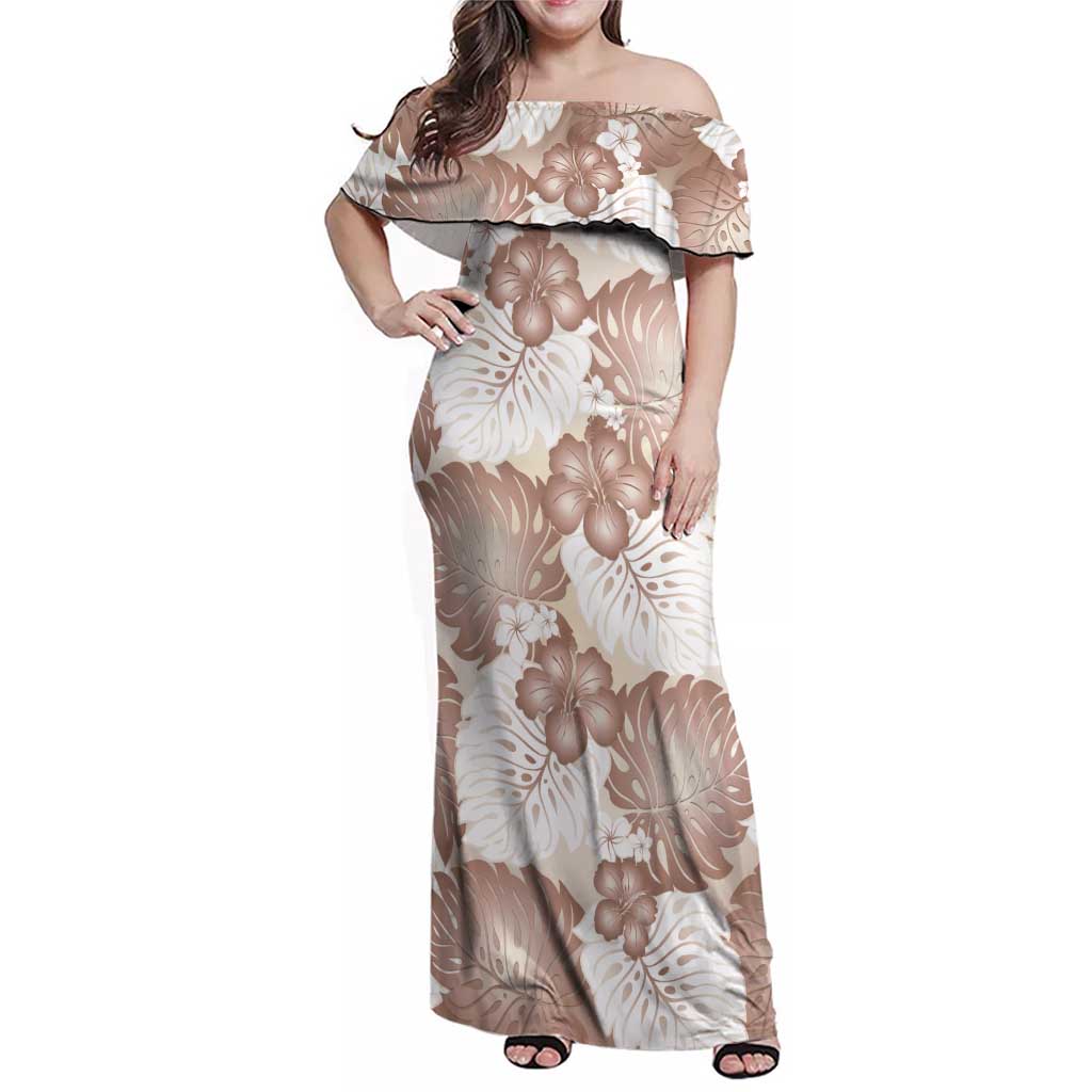 Mocha Mousse Aloha Hawaii Family Matching Off Shoulder Maxi Dress and Hawaiian Shirt Monstera Hibiscus Plumeria Seamless Vibes - Polynesian Pride