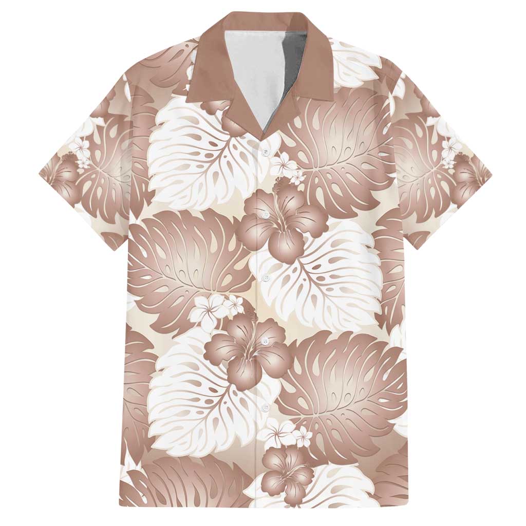 Mocha Mousse Aloha Hawaii Family Matching Off Shoulder Short Dress and Hawaiian Shirt Monstera Hibiscus Plumeria Seamless Vibes - Polynesian Pride