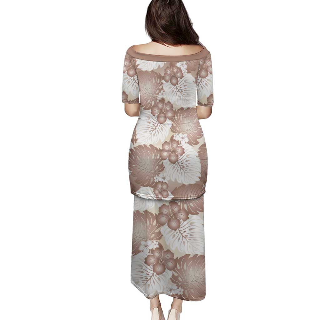 Mocha Mousse Aloha Hawaii Family Matching Puletasi and Hawaiian Shirt Monstera Hibiscus Plumeria Seamless Vibes - Polynesian Pride