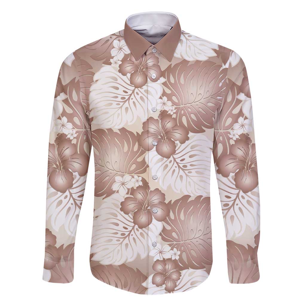 Mocha Mousse Aloha Hawaii Family Matching Short Sleeve Bodycon Dress and Hawaiian Shirt Monstera Hibiscus Plumeria Seamless Vibes - Polynesian Pride