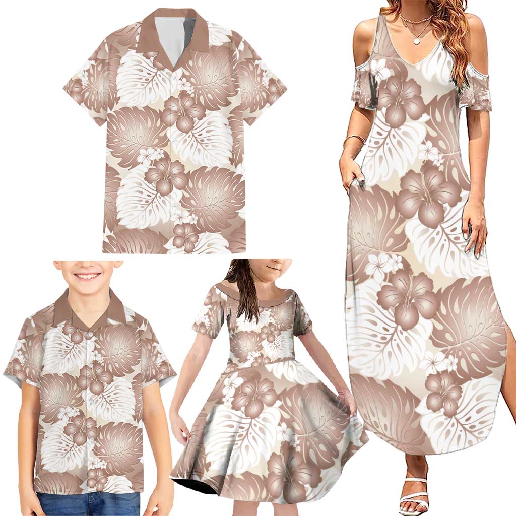 Mocha Mousse Aloha Hawaii Family Matching Summer Maxi Dress and Hawaiian Shirt Monstera Hibiscus Plumeria Seamless Vibes - Polynesian Pride