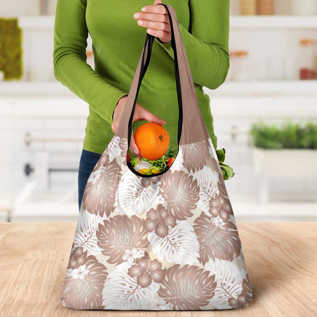 Mocha Mousse Aloha Hawaii Grocery Bag Monstera Hibiscus Plumeria Seamless Vibes - Polynesian Pride