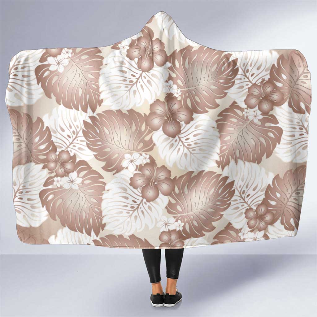 Mocha Mousse Aloha Hawaii Hooded Blanket Monstera Hibiscus Plumeria Seamless Vibes - Polynesian Pride