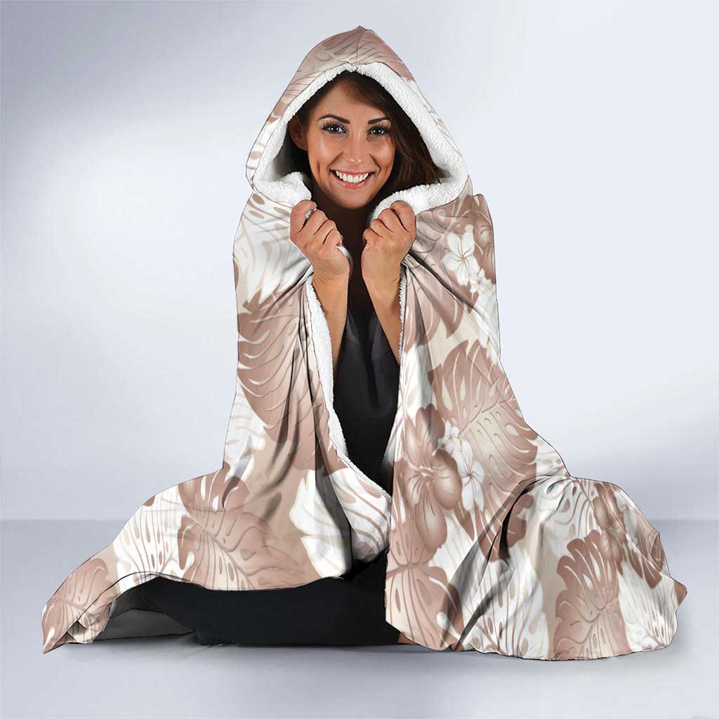 Mocha Mousse Aloha Hawaii Hooded Blanket Monstera Hibiscus Plumeria Seamless Vibes - Polynesian Pride
