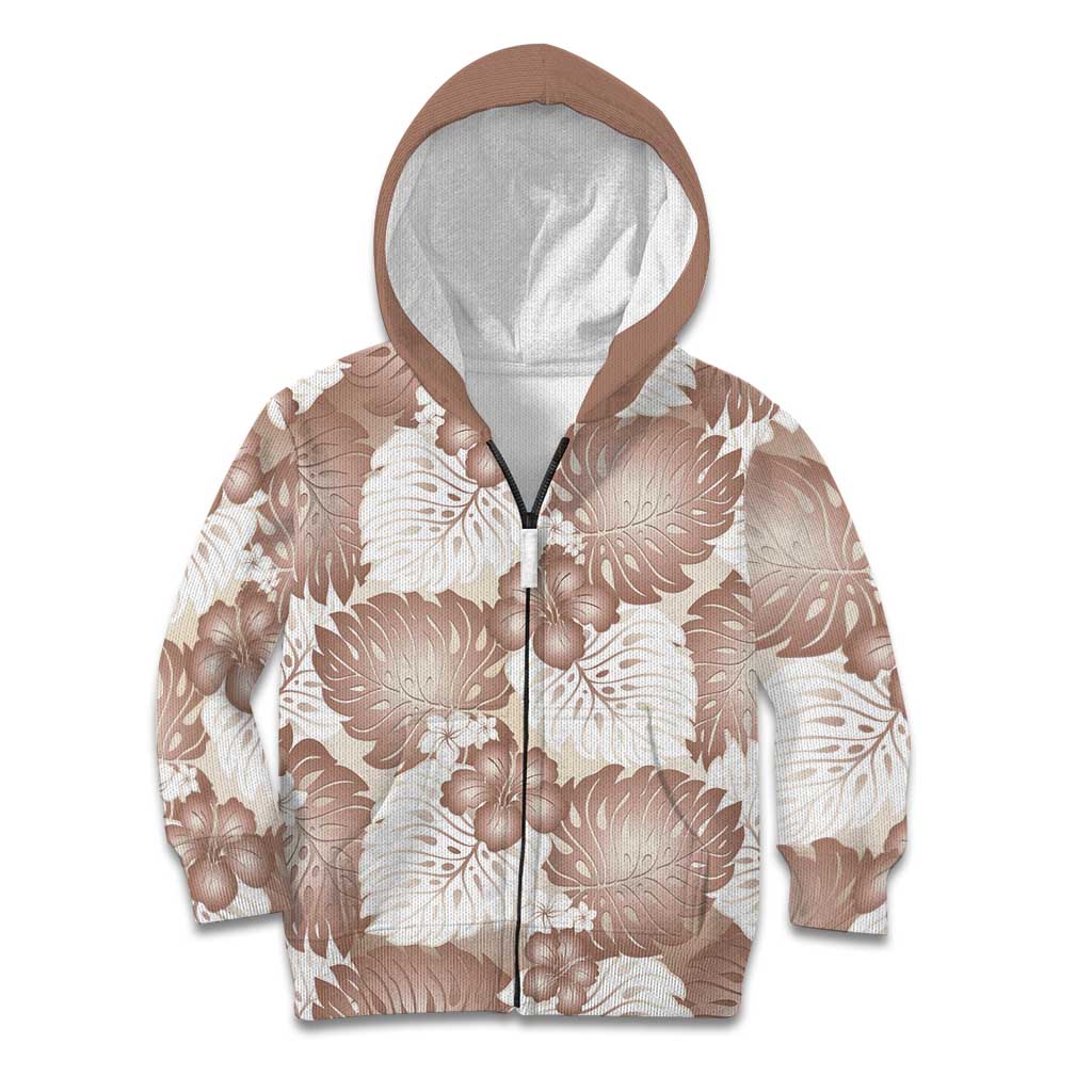 Mocha Mousse Aloha Hawaii Kid Hoodie Monstera Hibiscus Plumeria Seamless Vibes - Polynesian Pride