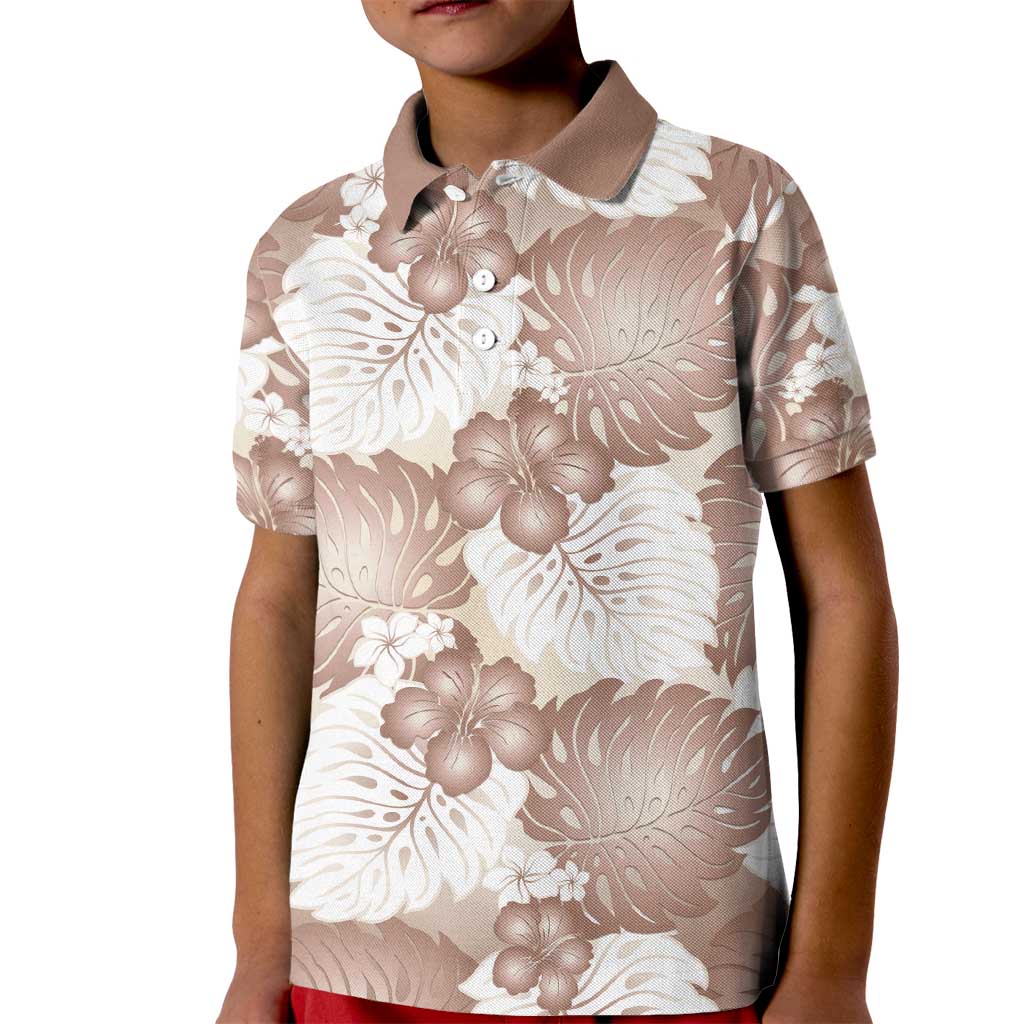Mocha Mousse Aloha Hawaii Kid Polo Shirt Monstera Hibiscus Plumeria Seamless Vibes - Polynesian Pride