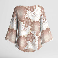 Mocha Mousse Aloha Hawaii Kimono Sleeve Blouse Monstera Hibiscus Plumeria Seamless Vibes - Polynesian Pride