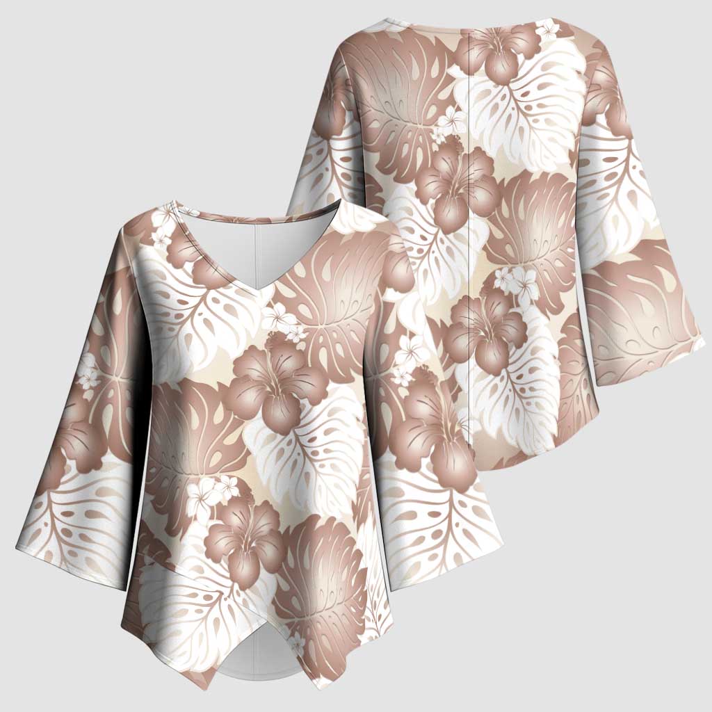 Mocha Mousse Aloha Hawaii Kimono Sleeve Blouse Monstera Hibiscus Plumeria Seamless Vibes - Polynesian Pride