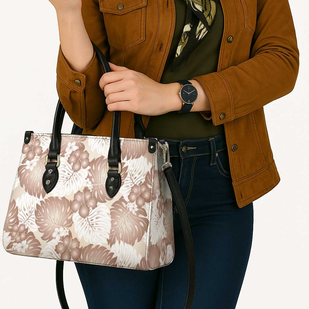 Mocha Mousse Aloha Hawaii Leather Bag Monstera Hibiscus Plumeria Seamless Vibes - Polynesian Pride