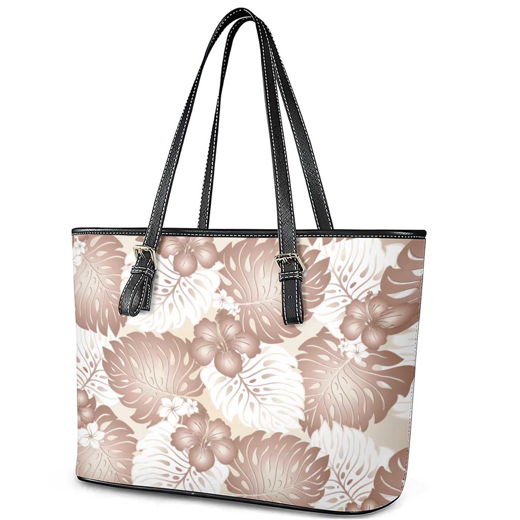 Mocha Mousse Aloha Hawaii Leather Tote Bag Monstera Hibiscus Plumeria Seamless Vibes - Polynesian Pride