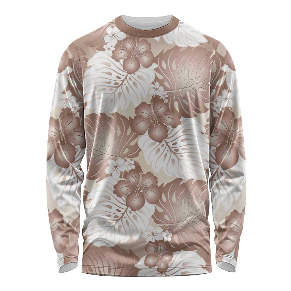 Mocha Mousse Aloha Hawaii Long Sleeve Shirt Monstera Hibiscus Plumeria Seamless Vibes - Polynesian Pride