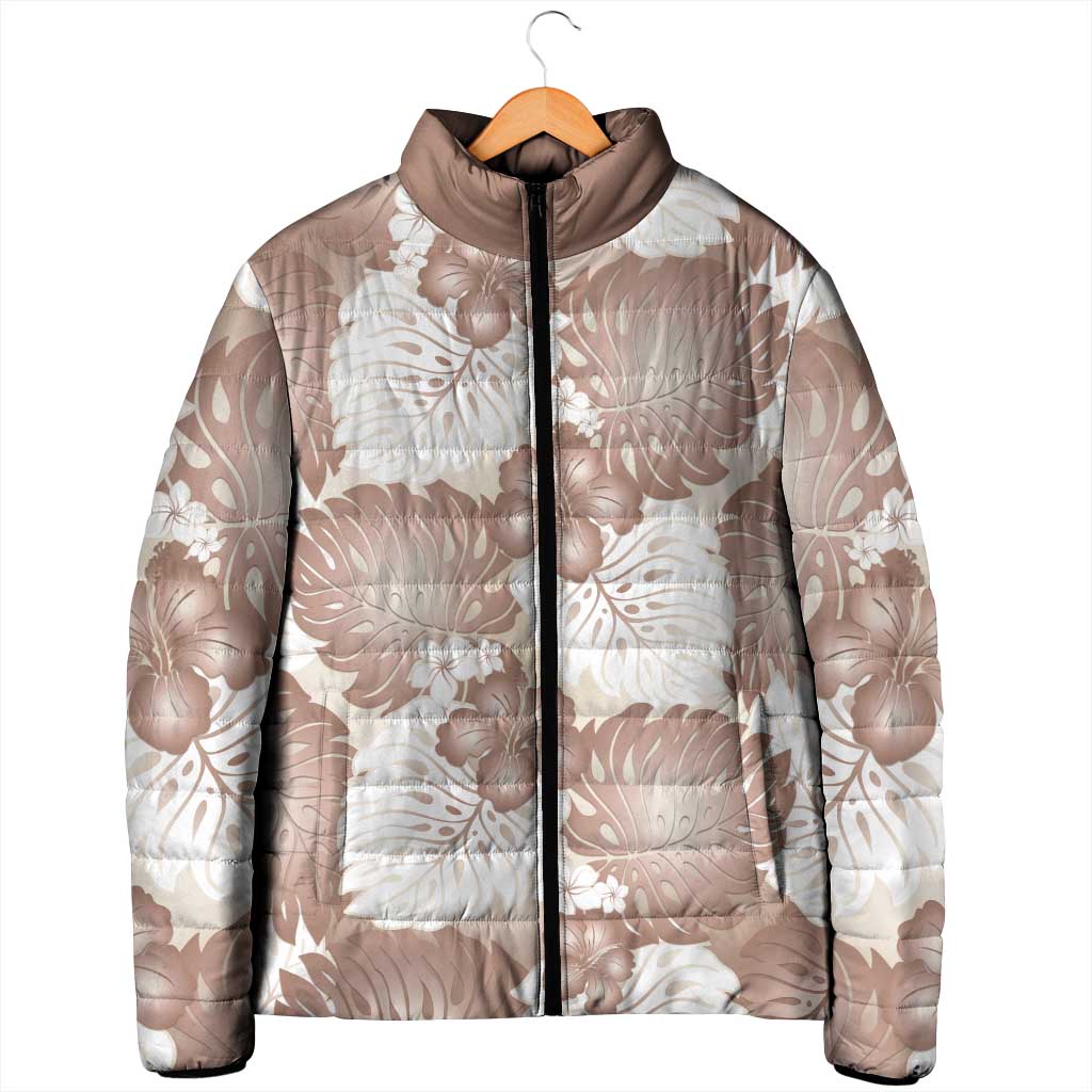 Mocha Mousse Aloha Hawaii Padded Jacket Monstera Hibiscus Plumeria Seamless Vibes - Polynesian Pride
