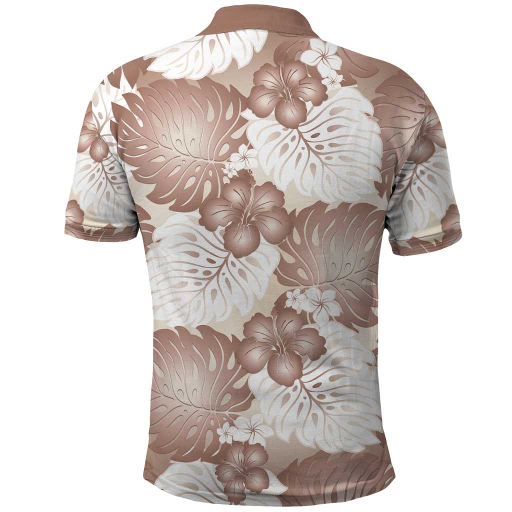 Mocha Mousse Aloha Hawaii Polo Shirt Monstera Hibiscus Plumeria Seamless Vibes - Polynesian Pride