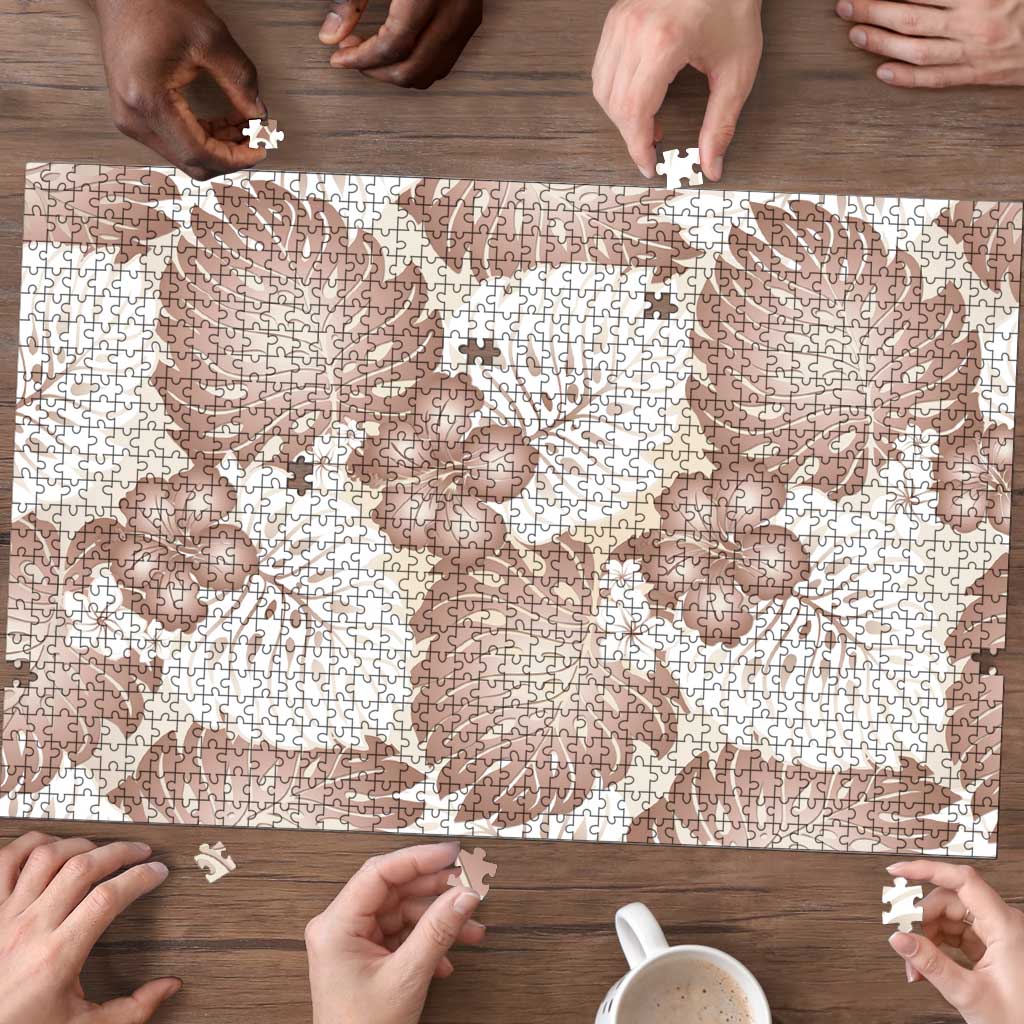 Mocha Mousse Aloha Hawaii Puzzle Monstera Hibiscus Plumeria Seamless Vibes - Polynesian Pride