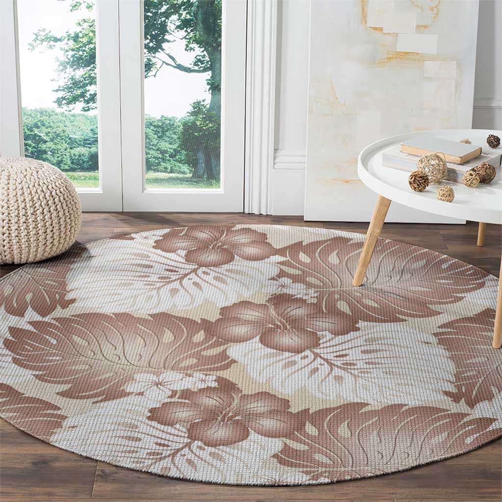 Mocha Mousse Aloha Hawaii Round Carpet Monstera Hibiscus Plumeria Seamless Vibes - Polynesian Pride
