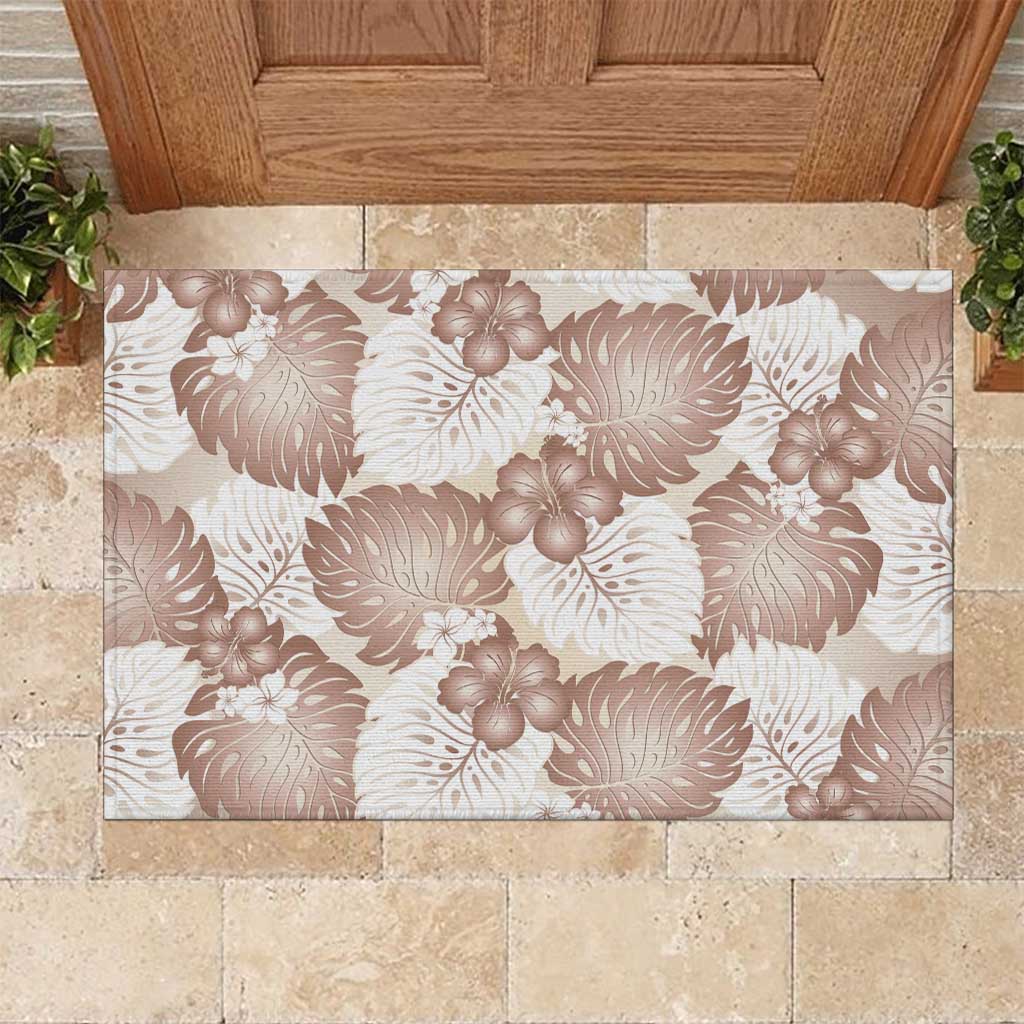 Mocha Mousse Aloha Hawaii Rubber Doormat Monstera Hibiscus Plumeria Seamless Vibes - Polynesian Pride