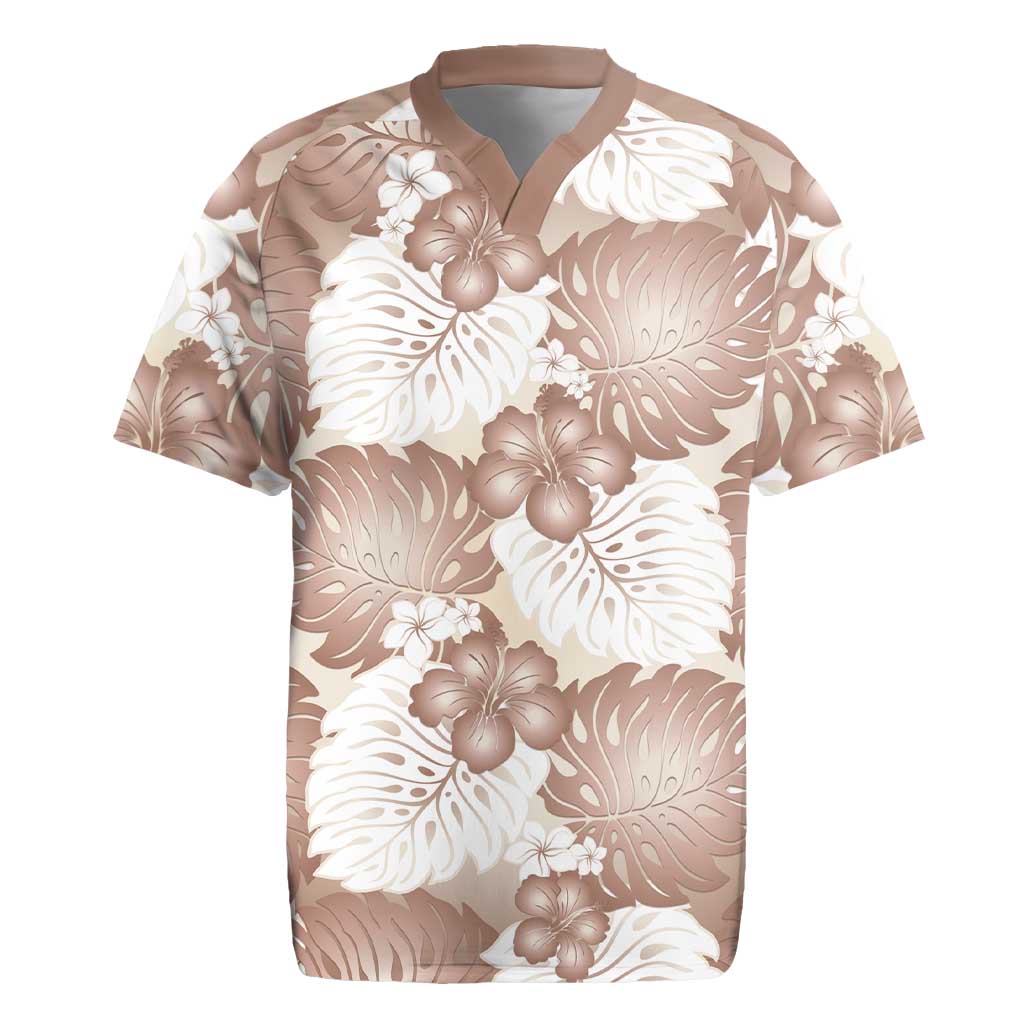 Mocha Mousse Aloha Hawaii Rugby Jersey Monstera Hibiscus Plumeria Seamless Vibes - Polynesian Pride