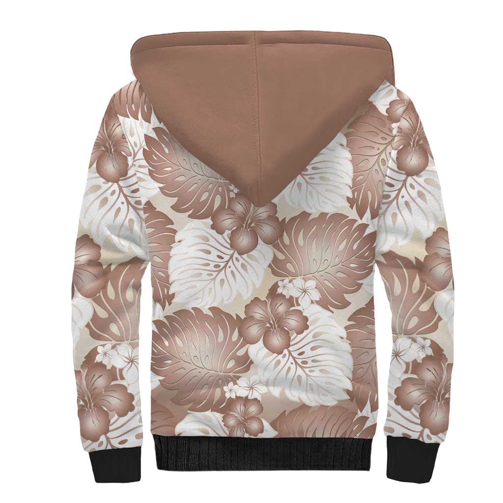 Mocha Mousse Aloha Hawaii Sherpa Hoodie Monstera Hibiscus Plumeria Seamless Vibes - Polynesian Pride