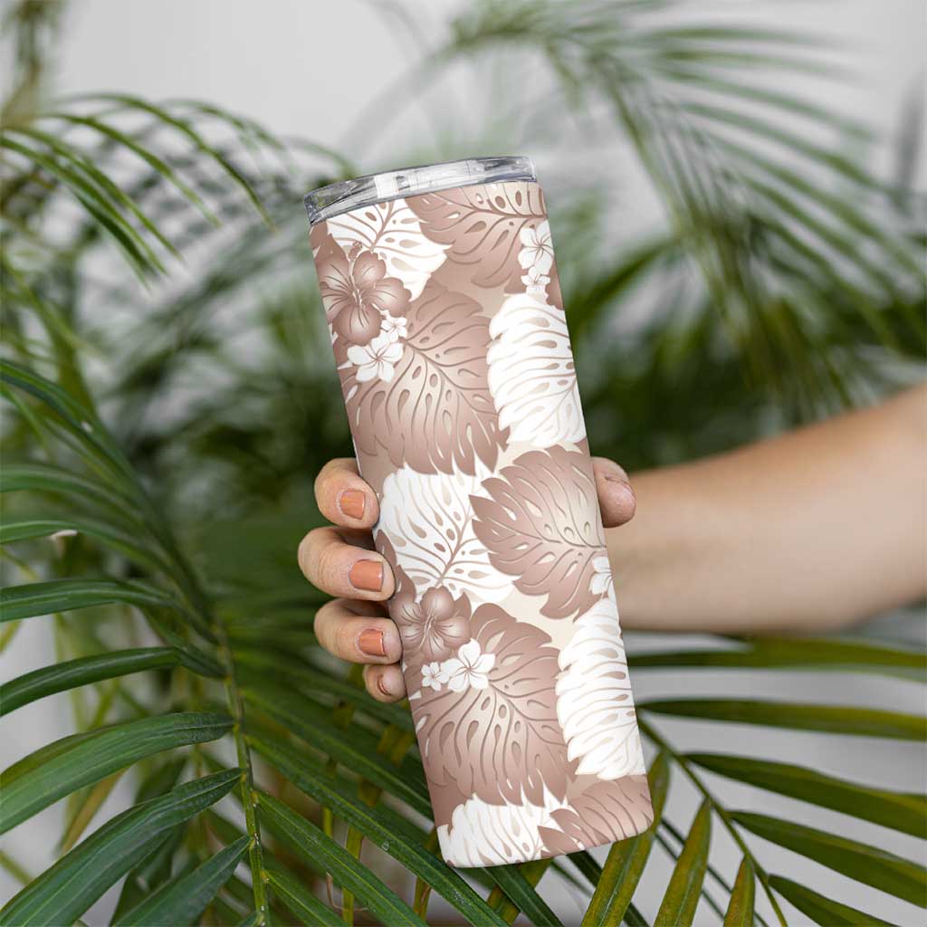 Mocha Mousse Aloha Hawaii Skinny Tumbler Monstera Hibiscus Plumeria Seamless Vibes - Polynesian Pride
