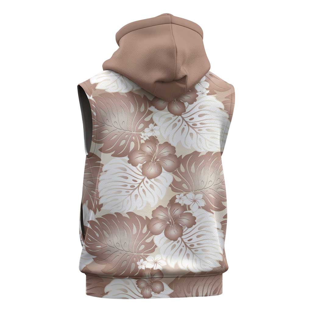 Mocha Mousse Aloha Hawaii Sleeveless Hoodie Monstera Hibiscus Plumeria Seamless Vibes - Polynesian Pride