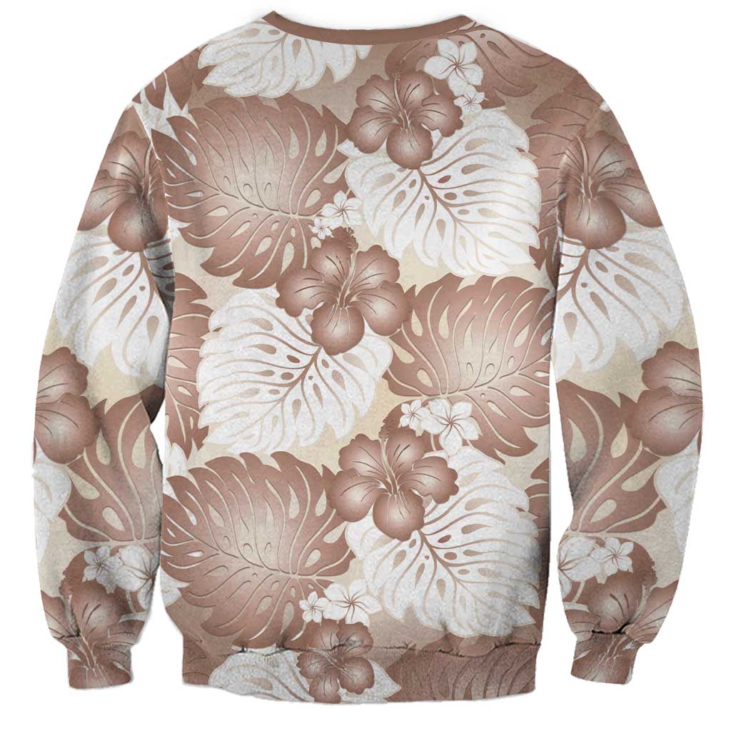 Mocha Mousse Aloha Hawaii Sweatshirt Monstera Hibiscus Plumeria Seamless Vibes - Polynesian Pride