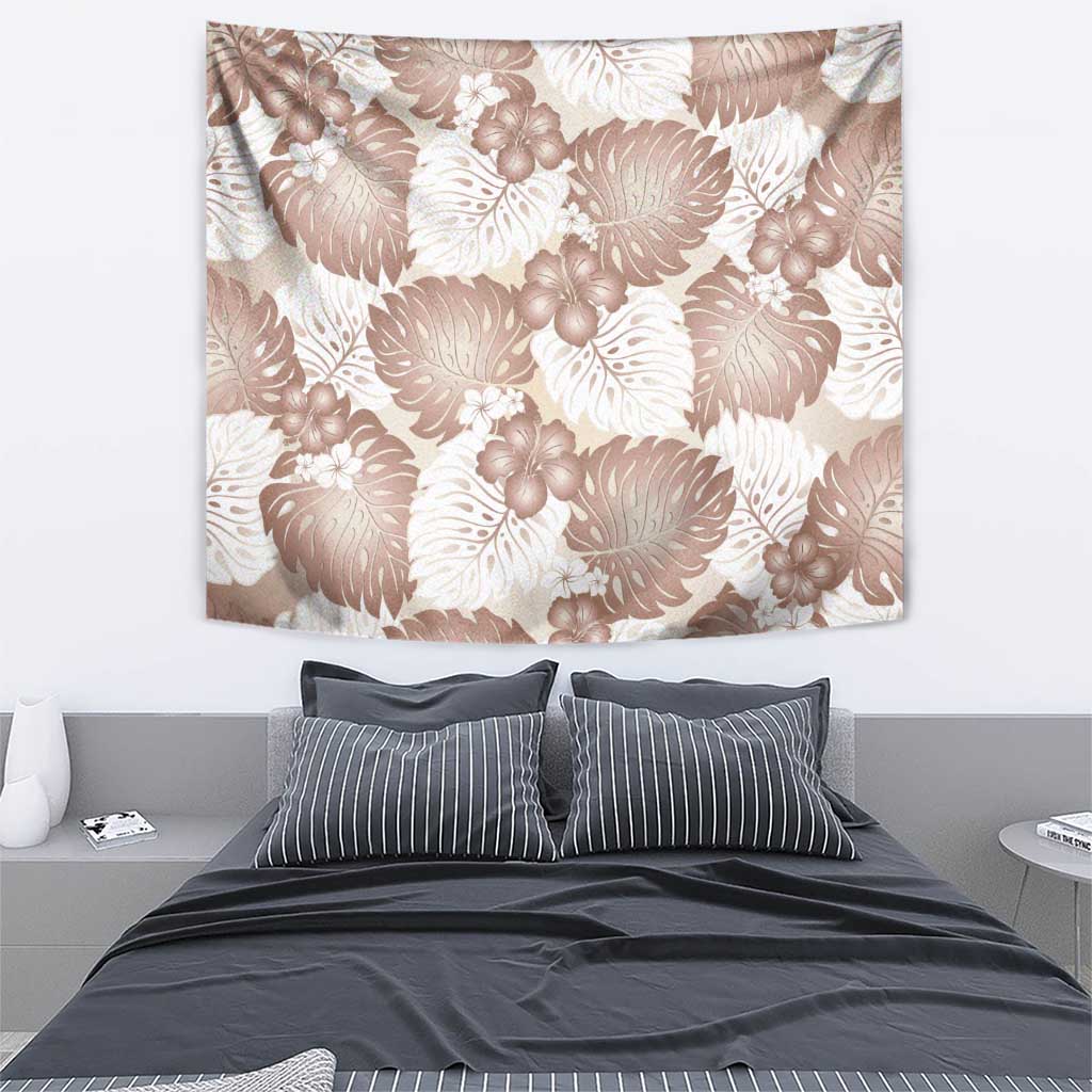 Mocha Mousse Aloha Hawaii Tapestry Monstera Hibiscus Plumeria Seamless Vibes - Polynesian Pride