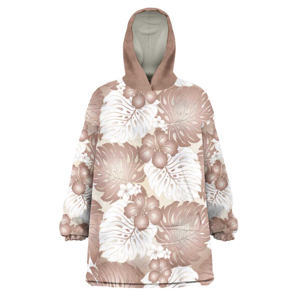 Mocha Mousse Aloha Hawaii Wearable Blanket Hoodie Monstera Hibiscus Plumeria Seamless Vibes - Polynesian Pride