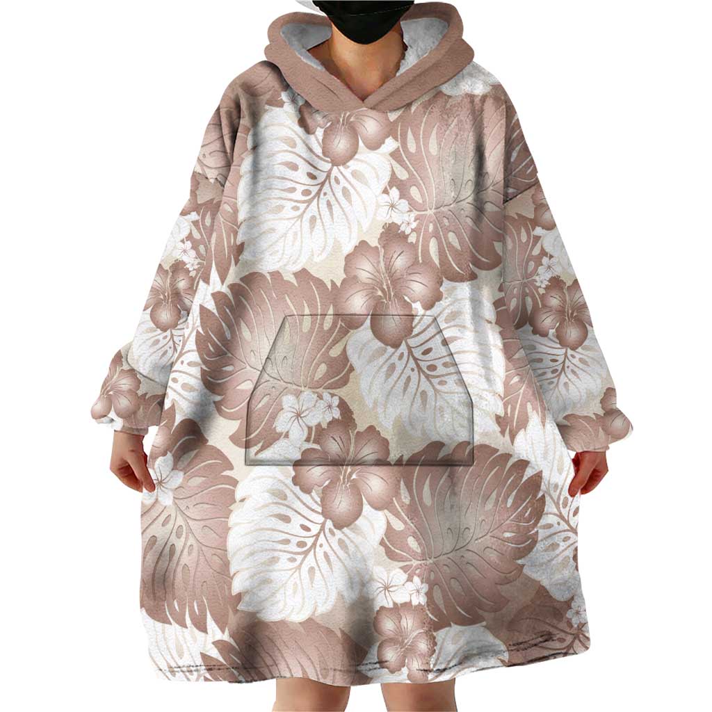 Mocha Mousse Aloha Hawaii Wearable Blanket Hoodie Monstera Hibiscus Plumeria Seamless Vibes - Polynesian Pride