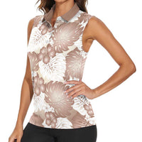 Mocha Mousse Aloha Hawaii Women Sleeveless Polo Shirt Monstera Hibiscus Plumeria Seamless Vibes - Polynesian Pride