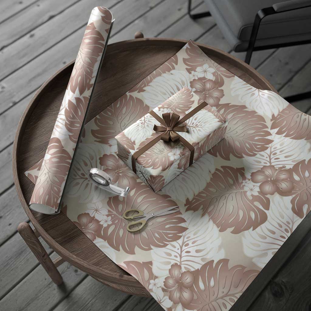 Mocha Mousse Aloha Hawaii Wrapping Paper Monstera Hibiscus Plumeria Seamless Vibes - Polynesian Pride