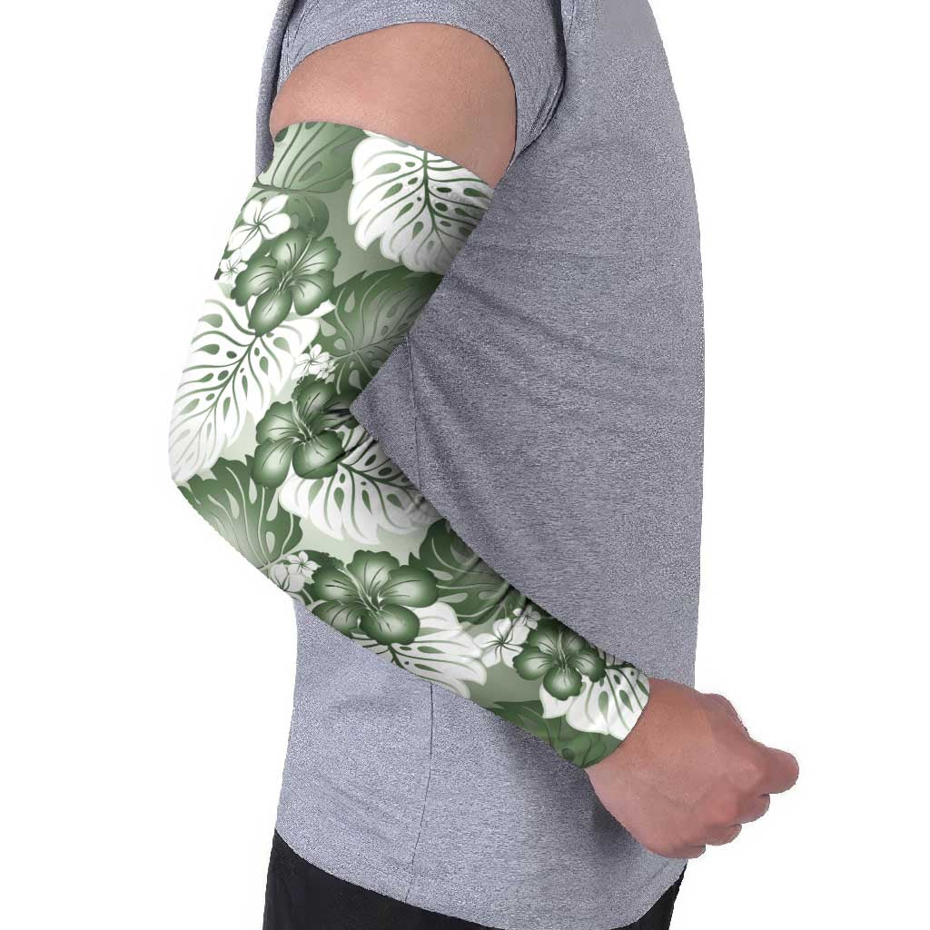 Sage Green Aloha Hawaii Arm Sleeves Monstera Hibiscus Plumeria Seamless Vibes - Polynesian Pride
