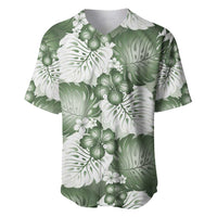 Sage Green Aloha Hawaii Baseball Jersey Monstera Hibiscus Plumeria Seamless Vibes - Polynesian Pride