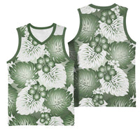 Sage Green Aloha Hawaii Basketball Jersey Monstera Hibiscus Plumeria Seamless Vibes - Polynesian Pride