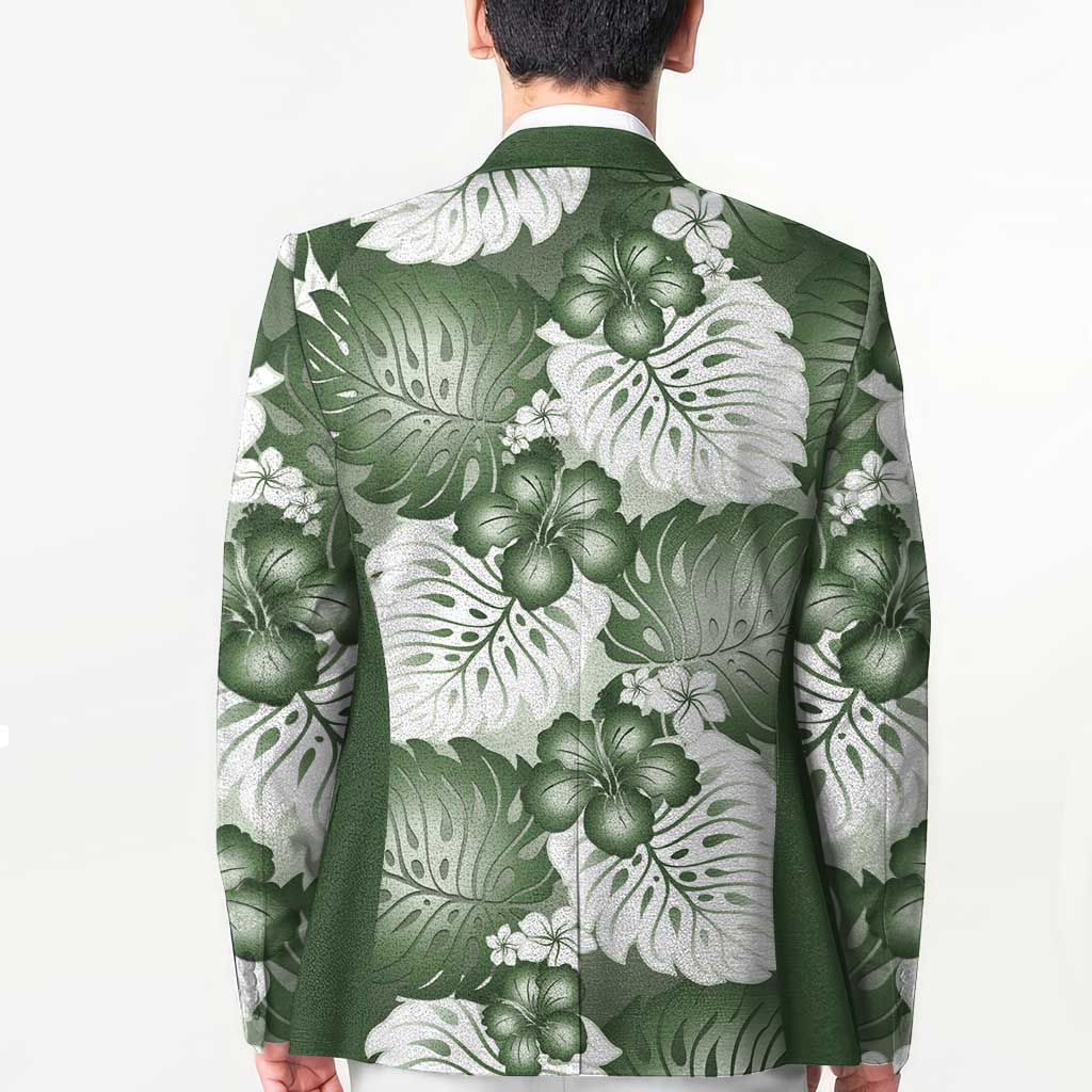 Sage Green Aloha Hawaii Blazer Monstera Hibiscus Plumeria Seamless Vibes - Polynesian Pride