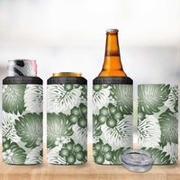 Sage Green Aloha Hawaii 4 in 1 Can Cooler Tumbler Monstera Hibiscus Plumeria Seamless Vibes - Polynesian Pride