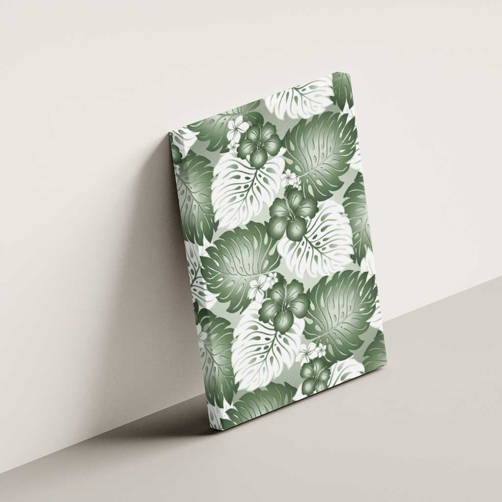 Sage Green Aloha Hawaii Canvas Wall Art Monstera Hibiscus Plumeria Seamless Vibes - Polynesian Pride