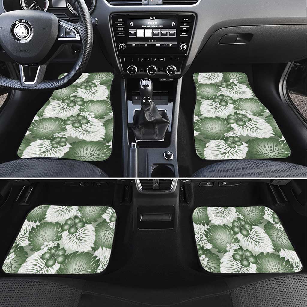 Sage Green Aloha Hawaii Car Mats Monstera Hibiscus Plumeria Seamless Vibes - Polynesian Pride