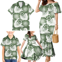 Sage Green Aloha Hawaii Family Matching Mermaid Dress and Hawaiian Shirt Monstera Hibiscus Plumeria Seamless Vibes - Polynesian Pride