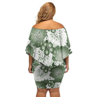 Sage Green Aloha Hawaii Family Matching Off Shoulder Short Dress and Hawaiian Shirt Monstera Hibiscus Plumeria Seamless Vibes - Polynesian Pride