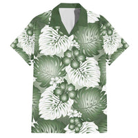 Sage Green Aloha Hawaii Family Matching Short Sleeve Bodycon Dress and Hawaiian Shirt Monstera Hibiscus Plumeria Seamless Vibes - Polynesian Pride