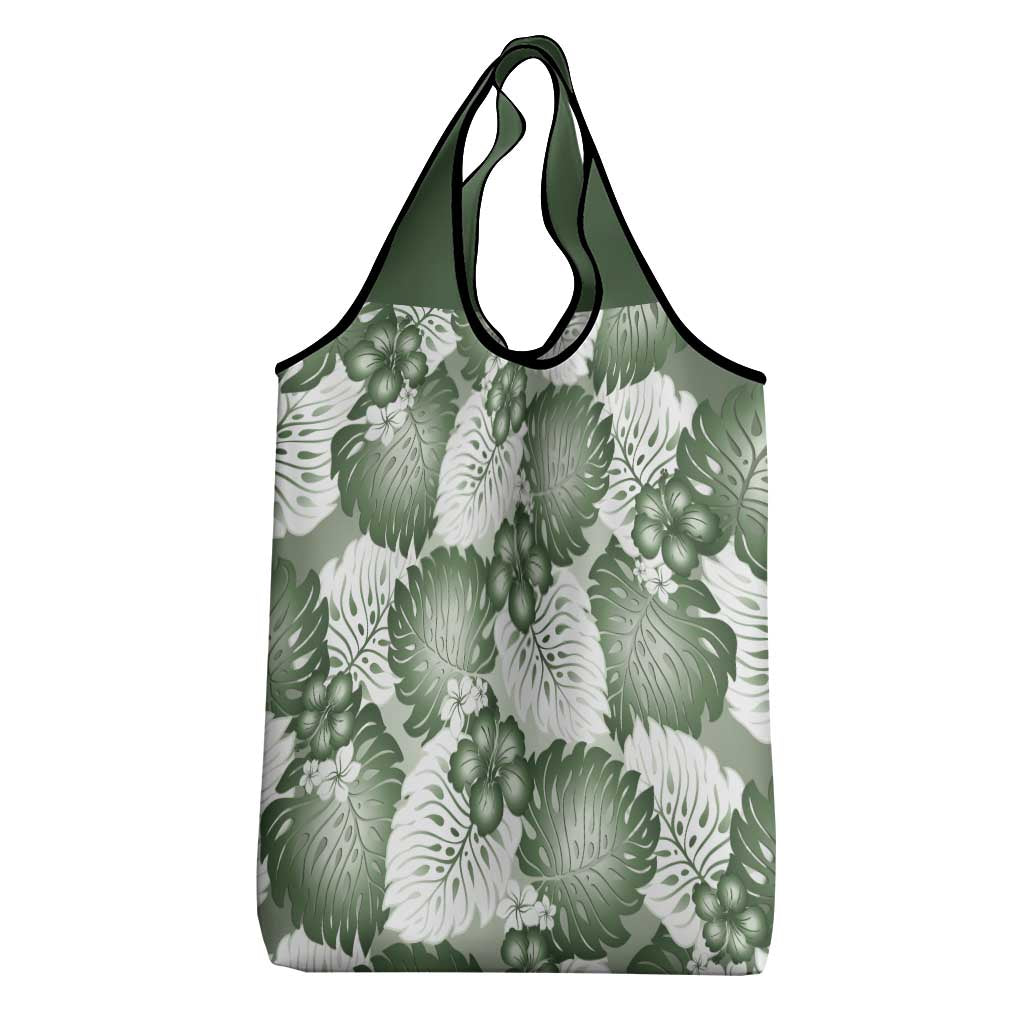Sage Green Aloha Hawaii Grocery Bag Monstera Hibiscus Plumeria Seamless Vibes - Polynesian Pride